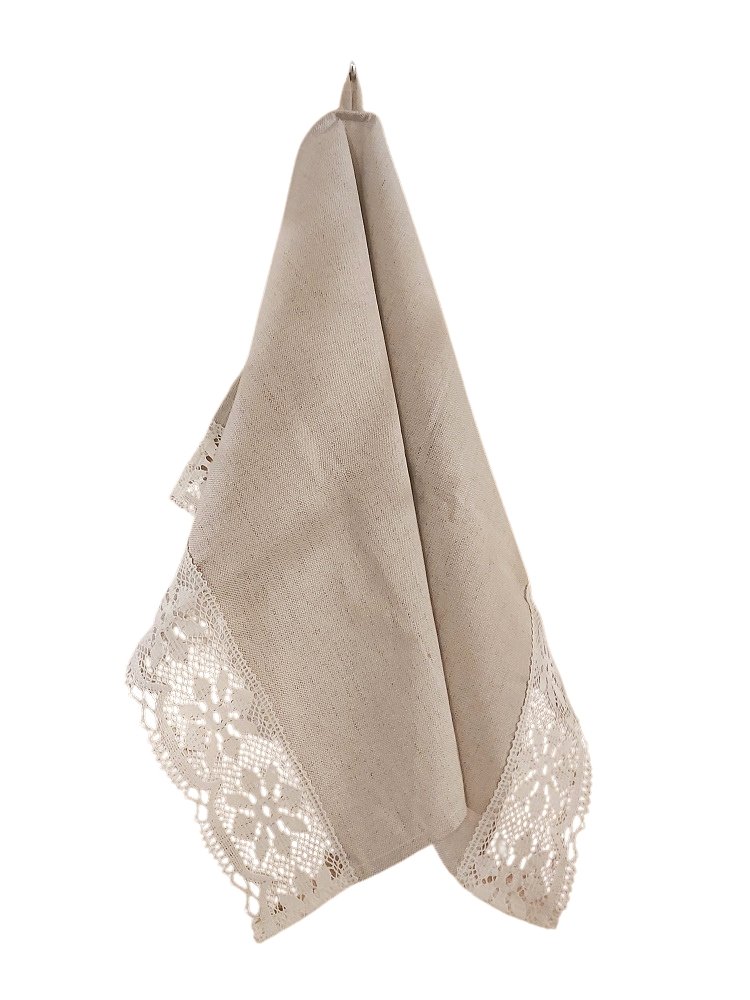 Linen towel 45x70cm (lace - white flowers)