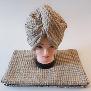 Two-Tone Light Set: Linen/Cotton Waffle Towel & Hair Turban