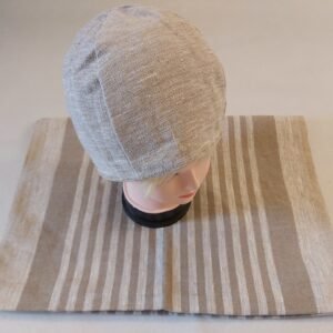 Sauna Hat & Rough Linen Towel (Grey/Green Stripes)