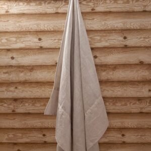 Linen Towel with Traditional Woven Ribbon (Light Grey-White) on Both Ends